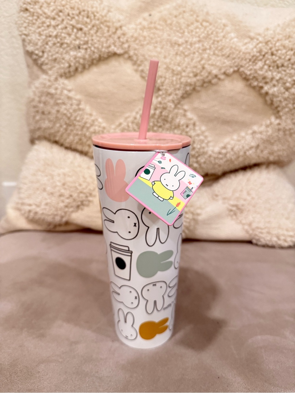 Cute Miffy Print Tumbler with Pink Lid